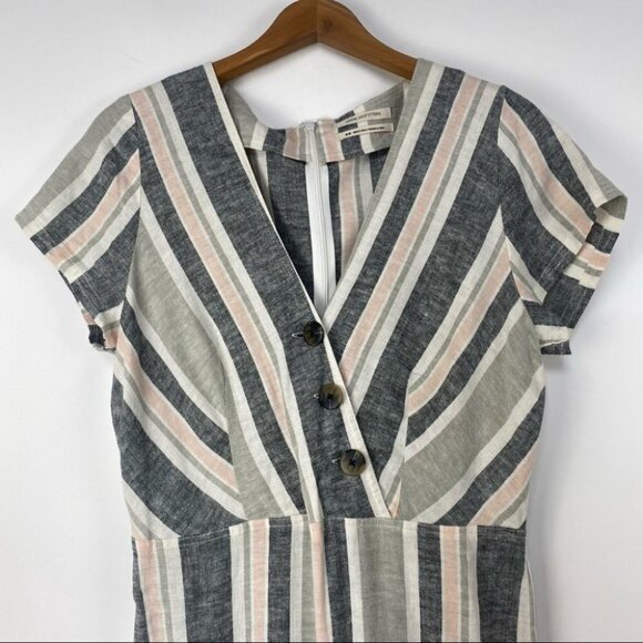 Urban Outfitters | Linen Blend Surplice Jumpsuit | Striped Button Front - Picture 3 of 9